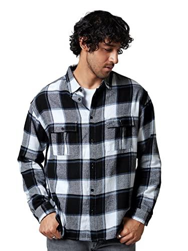 the souled store|plaid: grey white mens and boys shirts|full sleeve|regular fit solid |100% cotton grey white color men utility shirts shirt for men casual half sleeves regular fit printed stylish lat