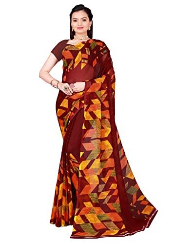 saadhvi womens georgette floral printed saree with unstitched blouse (maroon) (fl-georgette63)