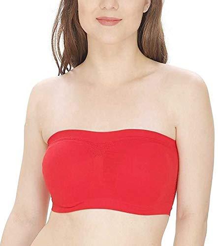 glamoras women's cotton tube bra non padded wire free strapless seamless stretchable bralette bandeau bras for all day comfort - free size, red