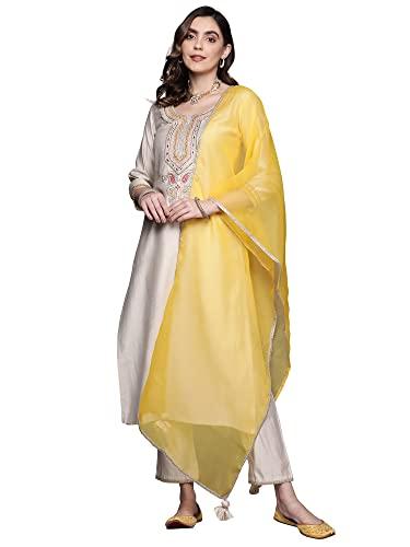 indo era women's liva embroidered straight kurta trousers with dupatta set (kh1ow5079m_off white_m-size)