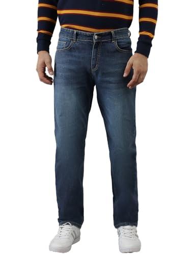 kotty men's slim fit mid rise dark blue jeans