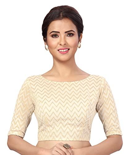 studio shringaar women's readymade pure cotton woven elbow length sleeves saree blouse (cream, 42)