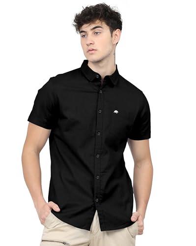 brucewane men's 100% cotton half sleeve shirt (large, black)