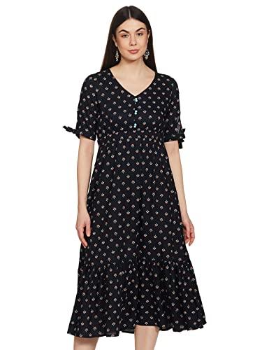 aurelia women's black khadi printed dress