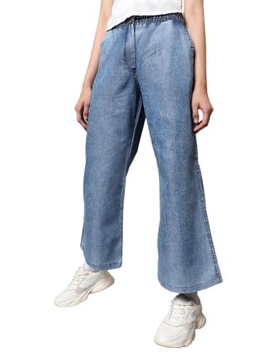 bewakoof women's washed straight fit wide leg pants_585126_blue_m