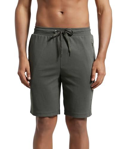 jockey men's super combed cotton rich straight fit shorts with zipper pockets & drawstring closure_style_am14_deep olive_xl