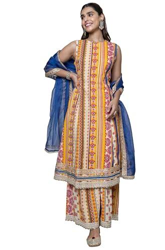 janasya women's multicolor cotton ethnic printed kurta with palazzo and dupatta(set851-kr-pp-xxl)