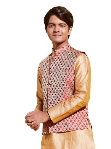 vastramay jbn creation boys' maroon and gold silk blend nehru jacket_vyuvbjma005_36xl