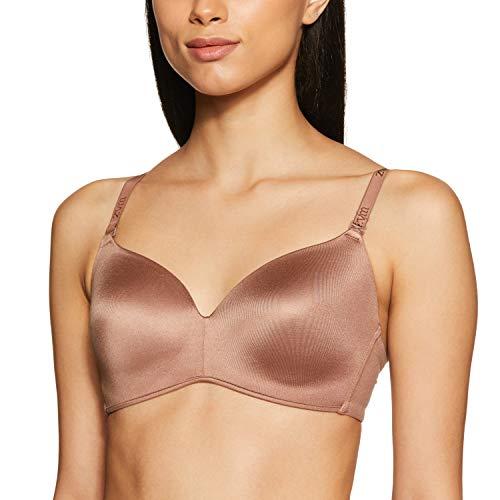 zivame women's nylon elastane padded non-wired t-shirt 3/4th coverage bra (zi1494-beaver fur_brown_34c)