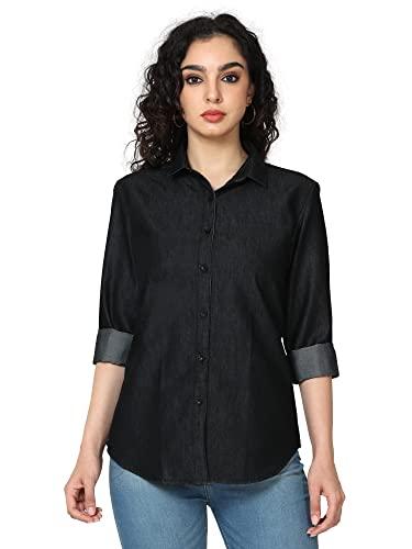 miraan women's long sleeve casual dark-blue denim shirt (sigwomanblackdenimxs_black_x-small)