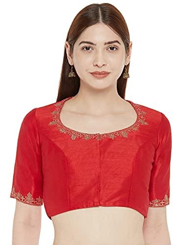 studio shringaar women's readymade cotton embroiderd saree blouse with elbow length sleeves (red, 38)