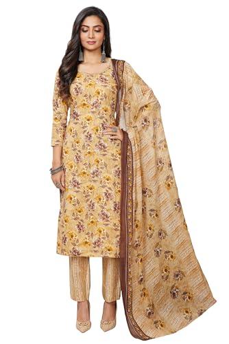 miraan unstitched printed cotton salwar suit material for women (band2910, beige, free size)