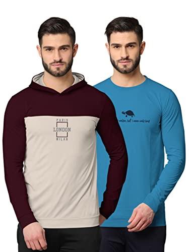 bullmer fullsleeve hooded sweatshirt for men -combo pack of 2 - burgundy/taupe/large