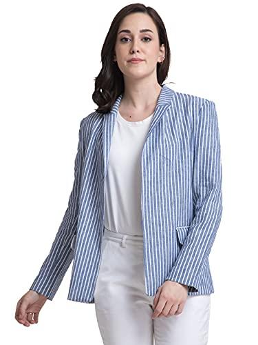 fablestreet women's cotton striped lapel longline jacket (blue,xl) (jk102blst-xl)