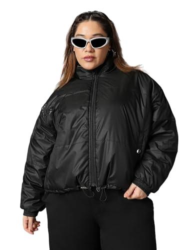 bewakoof women's solid oversized plus size jacket_624624_black_6xl