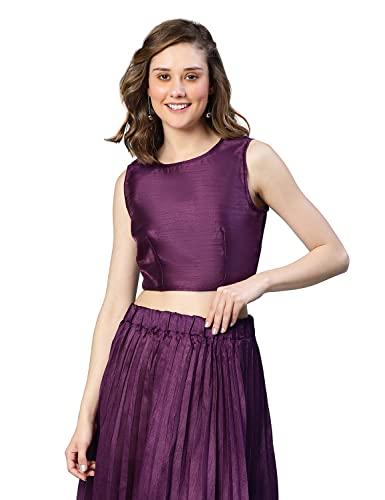 oxolloxo women dupion silk purple sleeveless crop top