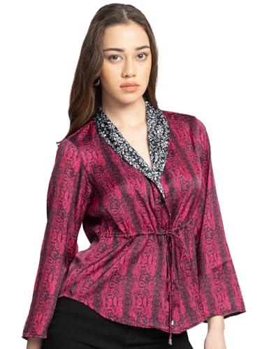 shaye magenta party full sleeves v-neck animal print top for women