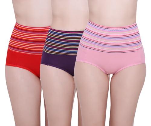 glamoras women cotton spandex tummy control high waist panties soft breathable stretchable seamless briefs underwear for daily use full coverage hipster panty, red, light pink, purple, size - m