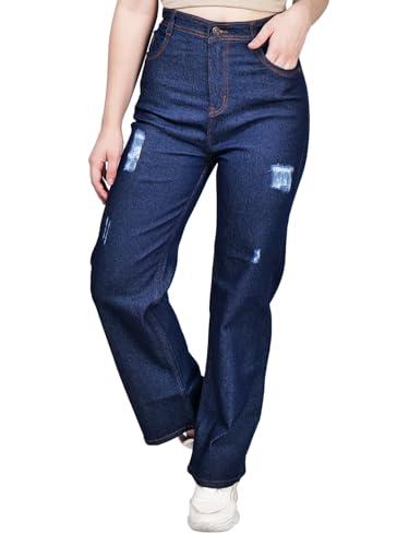 zxn clothing straight-baggy fit distressed high waist navy jeans for women/girls