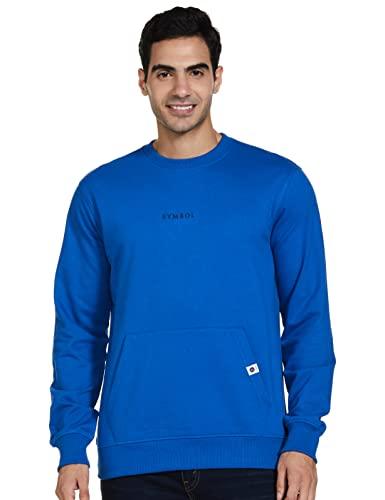 amazon brand - symbol men's regular cotton blend crew neck sweatshirt(sy-a22-sw-16_coblat blue_l_coblat blue_l)