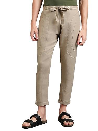 bewakoof men's solid cotten linen plus size hippy pant - regular fit_585125_brown_40