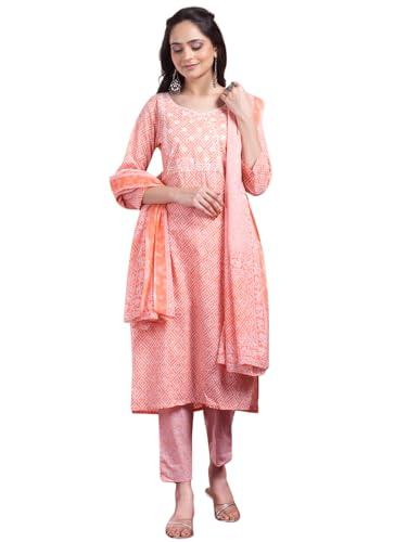 indya women's cotton kurta sets (icd00749_peach_l)