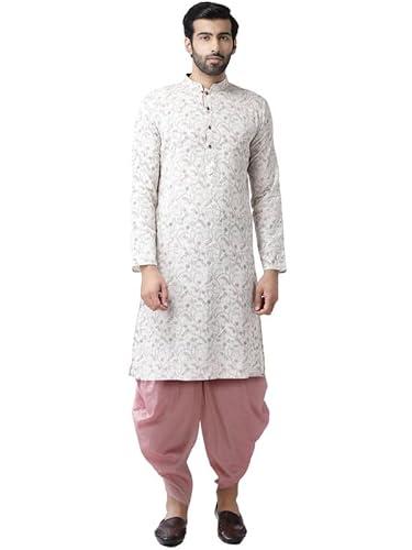 kisah men's kurta, white cotton blend, printed regular fit mandarin collar long sleeves (52)