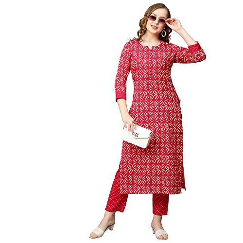 anni designer women's cotton blend straight printed kurta with pant (dravini red_4xl_red_xxxx-large)