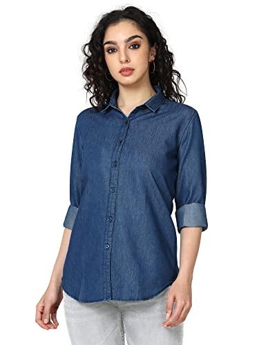 miraan women's long sleeve casual light-blue denim slim fit shirt (sigwomanlightdenimxxl_long sleeve_india)