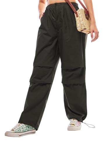 bewakoof women's solid 100% cotton parachute pants - oversized fit_589652_brown_xl