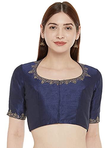 studio shringaar women's readymade cotton embroiderd saree blouse with elbow length sleeves (navy blue,40)