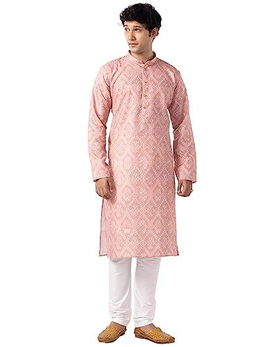 the kurta company men cotton blend peach & orange printed kurta | easy to wear ethnic designer kurtas for men | perfect for any occasion | size: 38