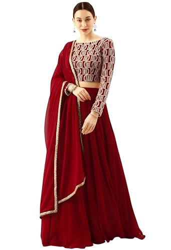 trendmalls women's chikankari sequins embroidered georgette lehenga for women ii red ii new i bridal ii bollywood ii letest ii stylish ii semi-stitched lehenga choli for women ii free size