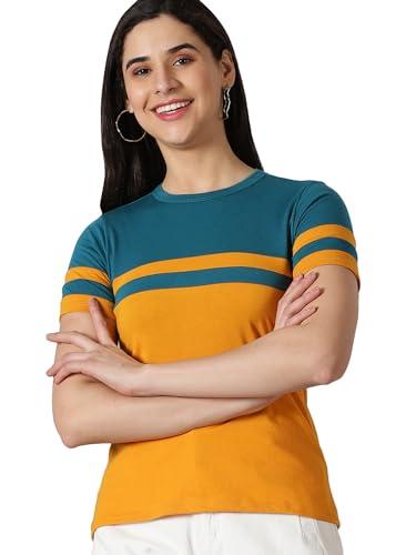 ausk half sleeve tshirt for women (color-mustard) (size-xl)