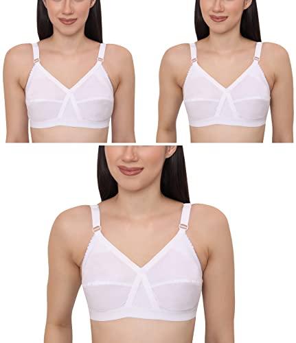 glamoras women cotton fabric full coverage non-padded non-wired adjustable straps everyday bra, color- white, size 40, c cup, pack of 3 bra