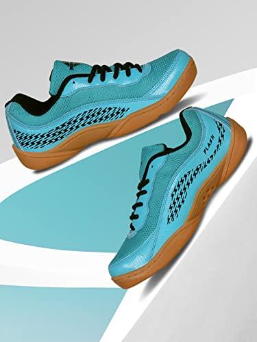 nivia flash 2.0 badminton shoes for men, rubber sole with pvc synthetic leather upper and mesh for sports, badminton, volleyball, squash, table tennis, (blue) uk-8