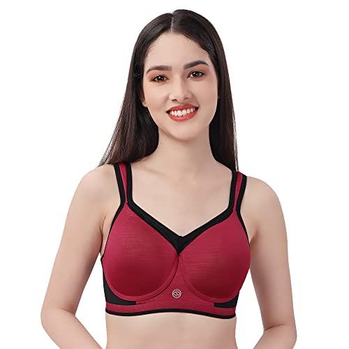 soie women full coverage polyamide spandex high impact padded non wired sports bra, crimson, 36b