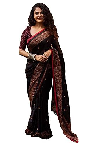 gosriki women's georgette blend with blouse piece embroidery saree (glass black free size)