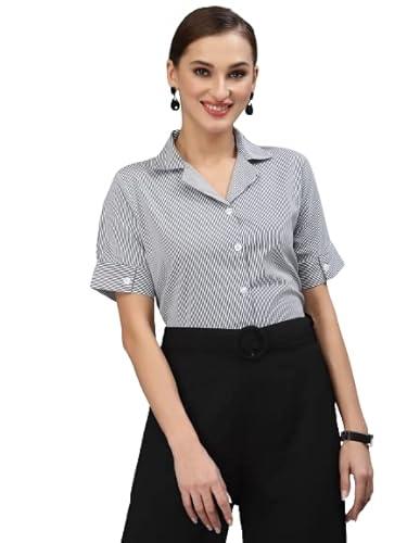 style quotient women navy blue smart striped formal shirt