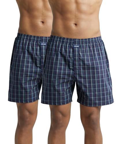 jockey 1222 men's super combed mercerized cotton woven checkered boxer shorts with back pocket (pack of 2_colors & prints may vary)_dark assorted_xxl