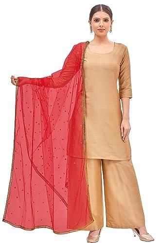 studio shringaar women's net embroidered full size dupatta (42" x 2.50 meters) (red)