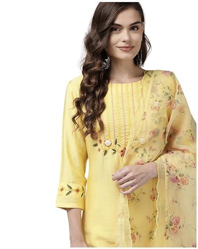 indo era women's viscose rayon embroidered straight kurta & pant with dupatta set (rrrrr8074_yellow_small)