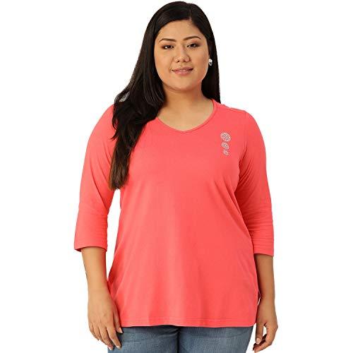 therebelinme plus size women's peach solid color v-neck embellished detail cotton t-shirt(xxxxxxl)