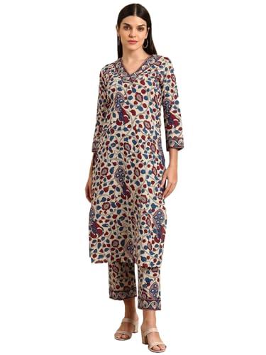 anni designer women's rayon blend straight printed kurta with pant (nakari cream_m_cream_medium)