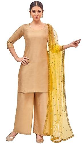 studio shringaar women's net embroidered full size dupatta (42" x 2.50 meters) (yellow)