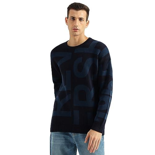 united colors of benetton men's drop shoulder round neck knitted sweaters (size: l)-23a1jcqk1010i901 navy blue