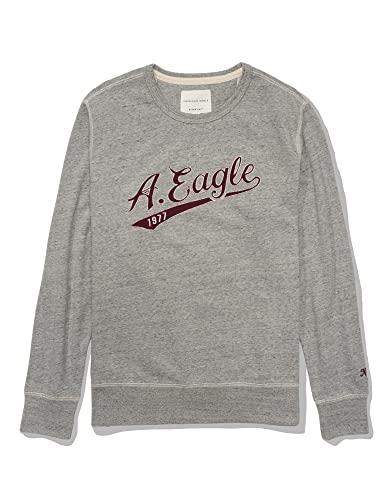 american eagle men crew neck graphic sweatshirt, heather gray, s