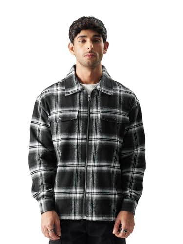 the souled storemenplaid: black and whitemen shackets shackets casual plaid oversized quilted winter flannel sherpa-lined stylish fashion trendy classic checkered cozy button-up utility