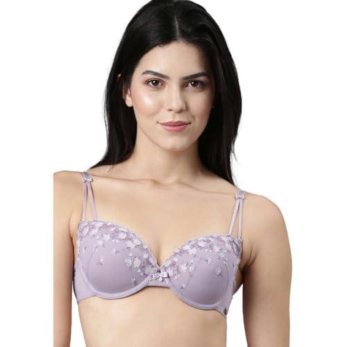 enamor women's nylon wired casual full-coverage bra (f127_silver lilac_32b)