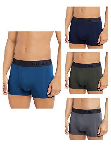 freecultr men's underwear anti bacterial micromodal airsoft trunk - non itch no chaffing sweat proof - midnight blue,prussian blue,seaweed green,smoke grey size l pack 4